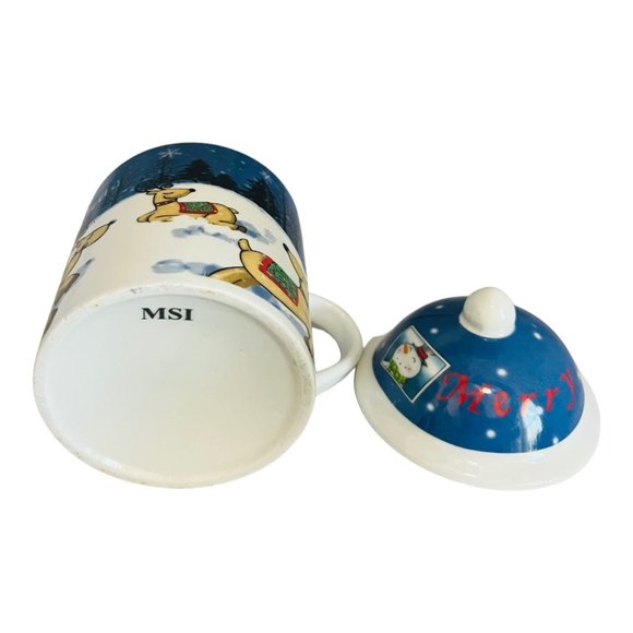 Set of TWO MSI Ceramic Christmas Hot Cocoa Coffee Mugs W/ Lids Vintage Ceramic - Picture 5 of 13
